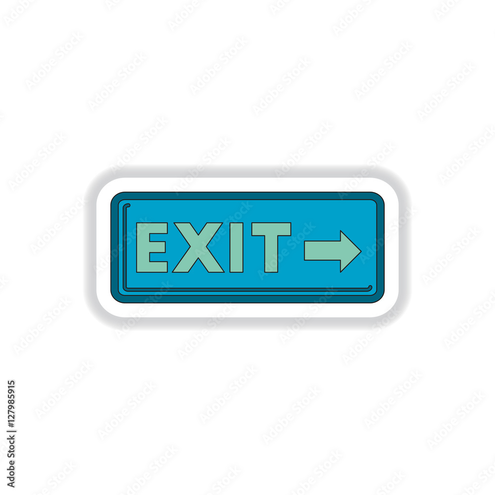 Vector illustration in paper sticker style exit lamp in cinema Vector illustration in paper sticker style exit lamp in cinema