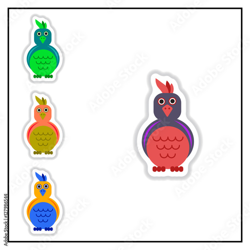 Collection of Vector illustration in paper sticker style parrot Cockatoo