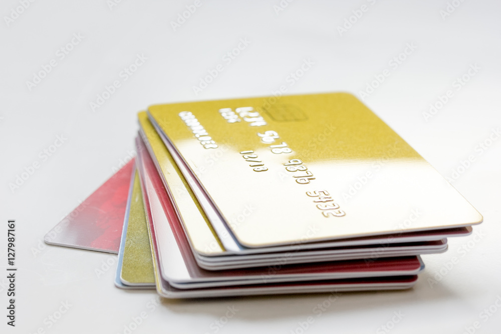 bunch of credit cards on white background online shopping bunch of credit cards on white background online shopping