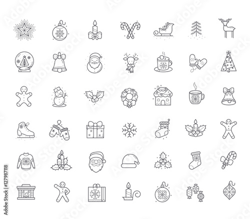 Line Holiday Christmas Icons Set. Vector Set of 42 New Year Holiday Modern Line Icons for Web and Mobile. Winter Season Icons Collection
