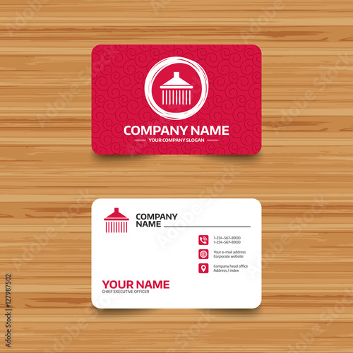 Business card template with texture. Shower sign icon. Douche with water drops symbol. Phone, web and location icons. Visiting card  Vector