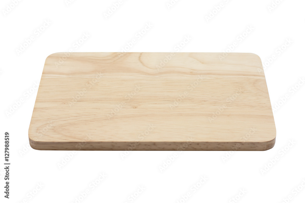Empty top of wooden shelf isolated on white background. For prod