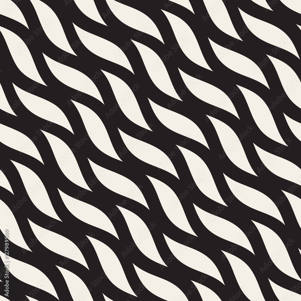 Vector Seamless Black and White Hand Drawn Diagonal Wavy Shapes Pattern Vector Seamless Black and White Hand Drawn Diagonal Wavy Shapes Pattern