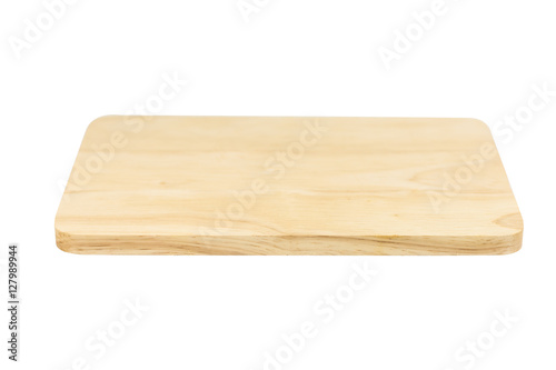Empty top of wooden shelf isolated on white background. For prod