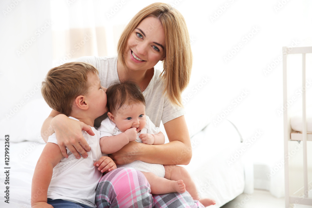 Mother with kids at home
