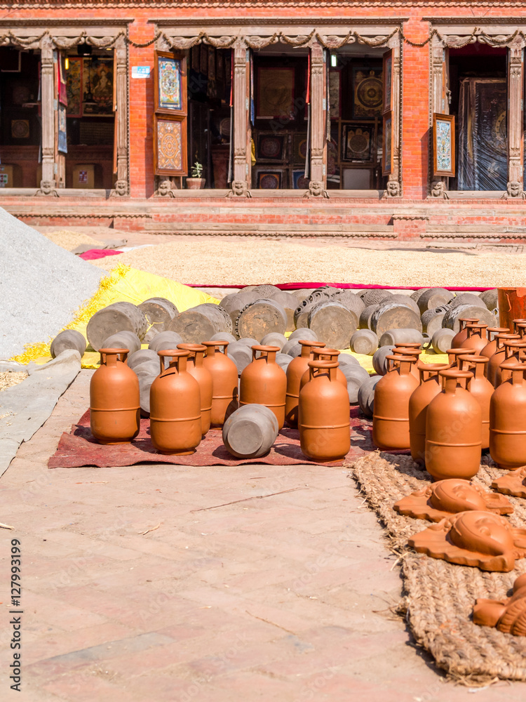 Fototapeta premium Handcrafted Pottery Drying in the Sun, Bhaktapur