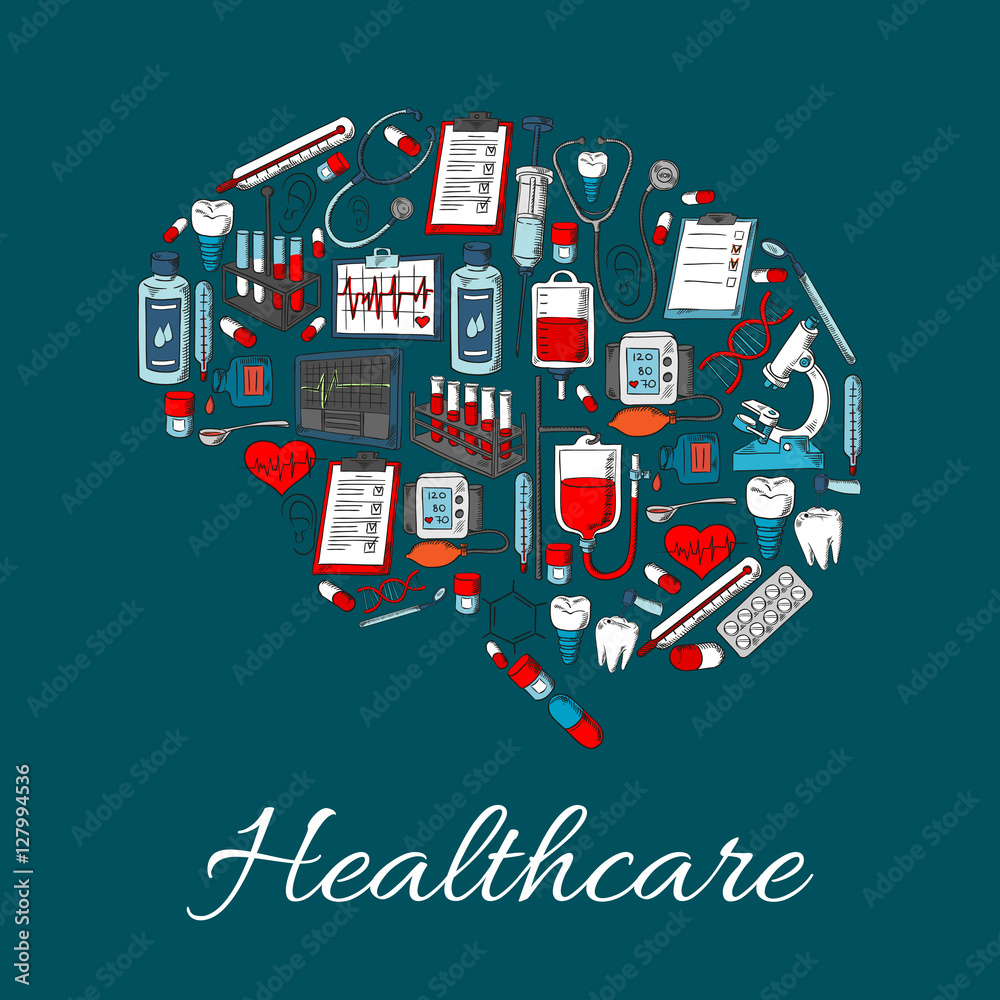 Brain symbol made up of medicine, healthcare icon Brain symbol made up of medicine, healthcare icon