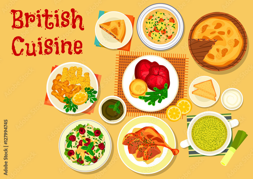 British cuisine fish and meat dishes icon British cuisine fish and meat dishes icon