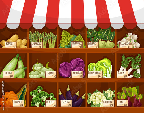 Vegetable market stall with fresh veggies