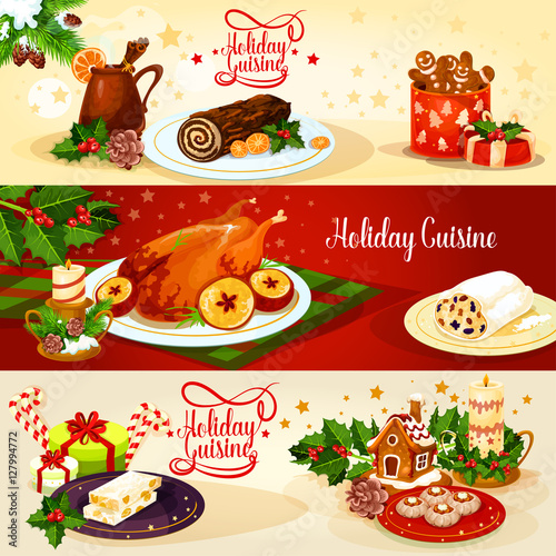 Christmas holiday cuisine banner for menu design
