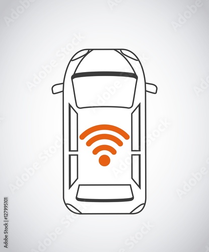 autonomous car vehicle with wireless waves  over white background. ecology,  smart and techonology concept. top view. vector illustration