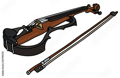 Hand drawing of an electric violin and the bow