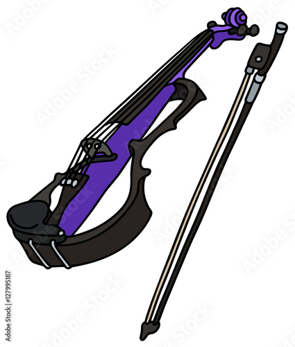 Hand drawing of a black and blue electric violin