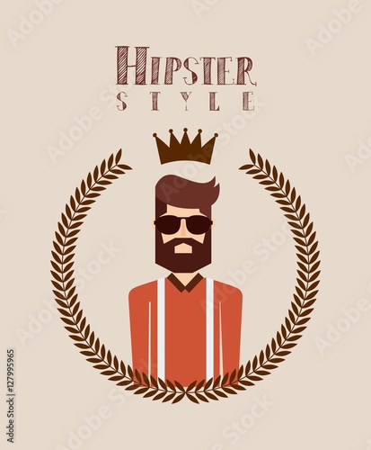 man with hipster style with decorative wreath of leaves and crown. colorful design. vector illustration