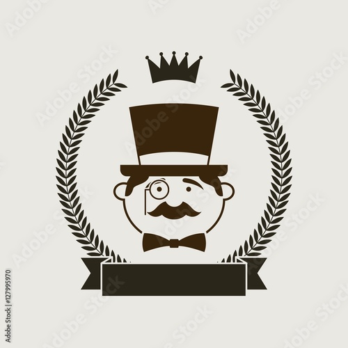 man with hipster style with decorative wreath of leaves and crown and ribbon. vector illustration