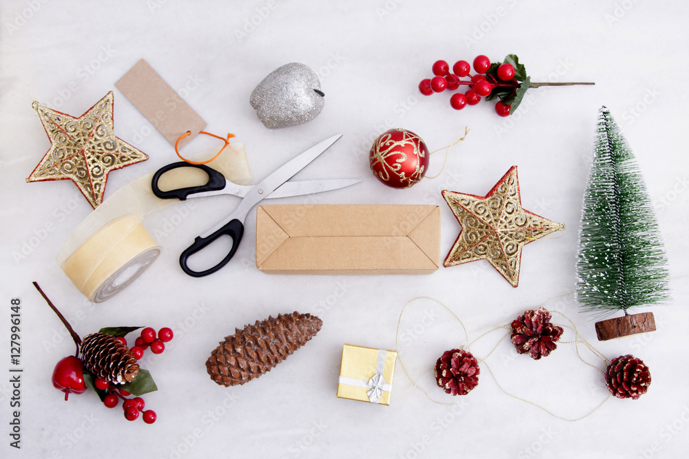 view top of the desktop with the preparations of Christmas