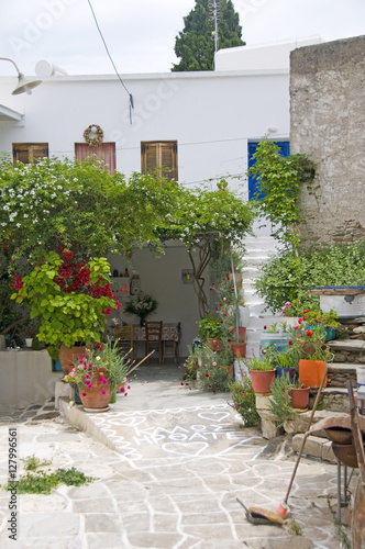 street scene classic Greek Island architecture painted walk and