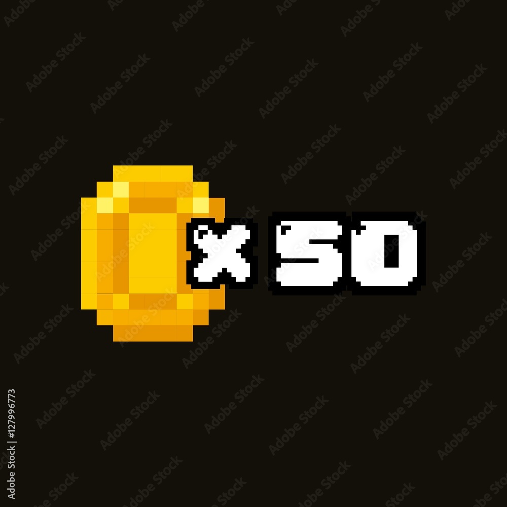 pixel coin x 50 icon over white background. videogame pixel interface. vector illustration pixel coin x 50 icon over white background. videogame pixel interface. vector illustration