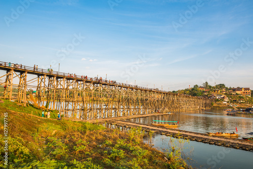 Wooden bridge (Mon Bridge) in Sangkhlaburi District, Kanchanabur photo