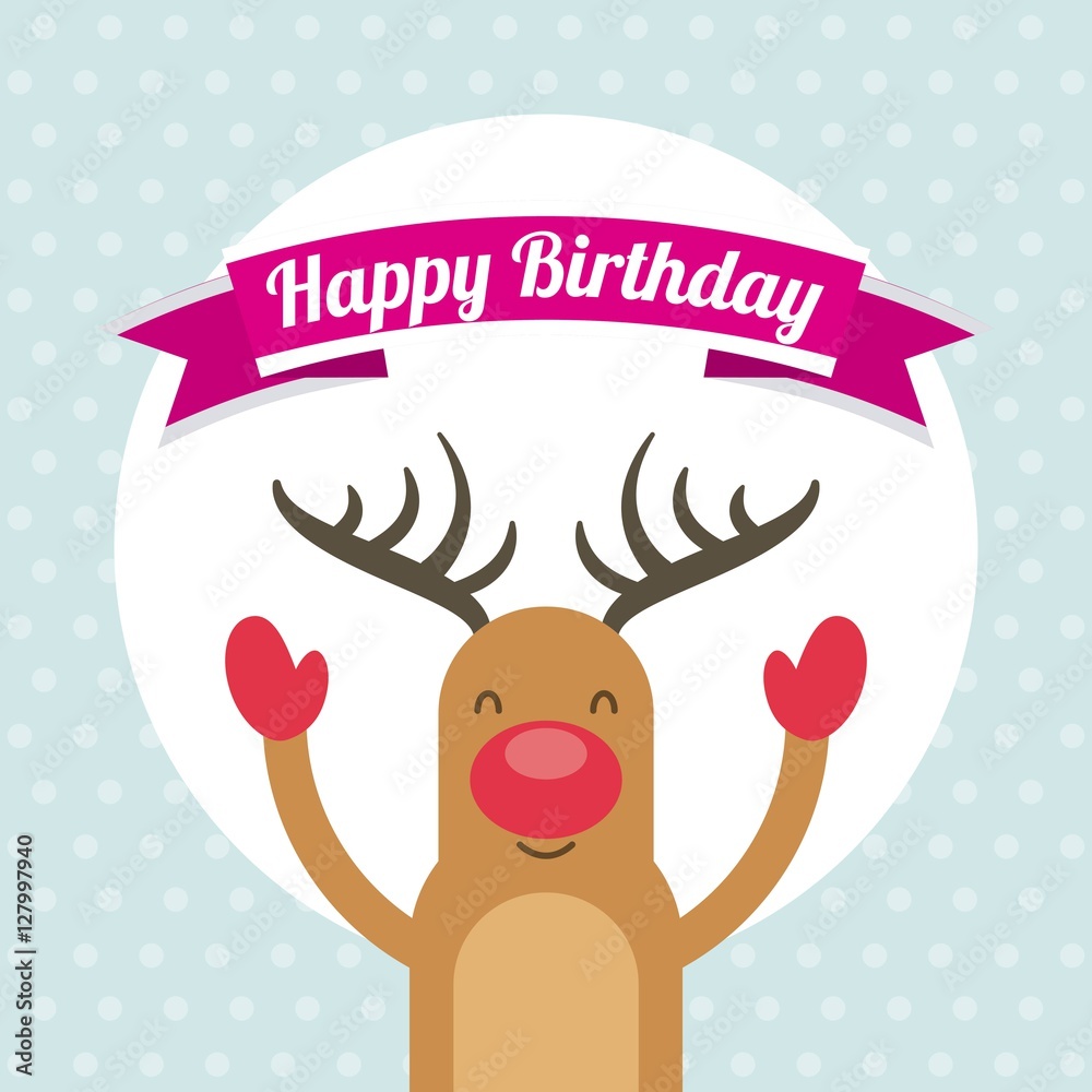 happy birthday card with cute deer. colorful design. vector illustration happy birthday card with cute deer. colorful design. vector illustration