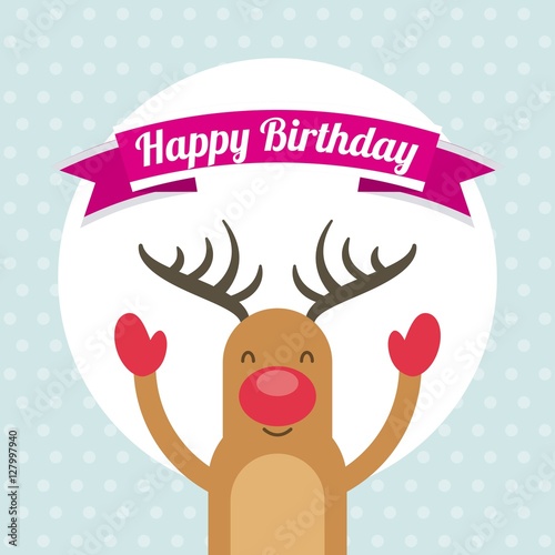 happy birthday card with cute deer. colorful design. vector illustration