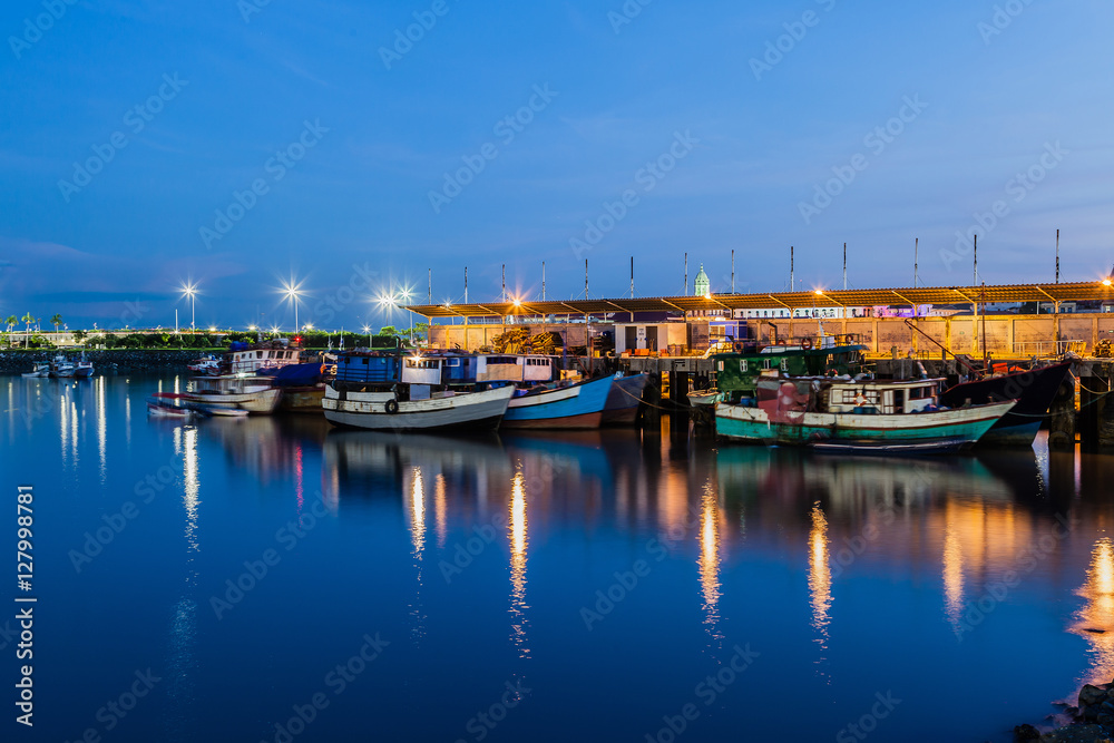 Fish market in Panama City at blue hour