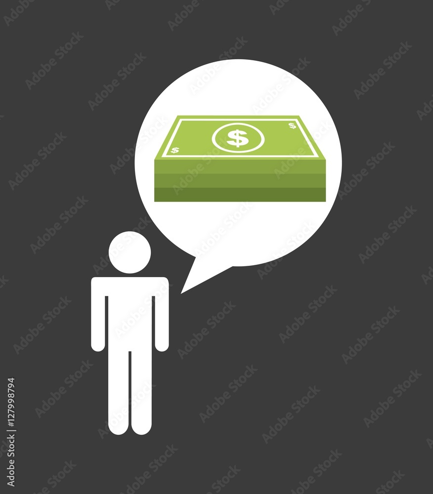 man and communication bubble with stack of green bills over black background. vector illustration man and communication bubble with stack of green bills over black background. vector illustration