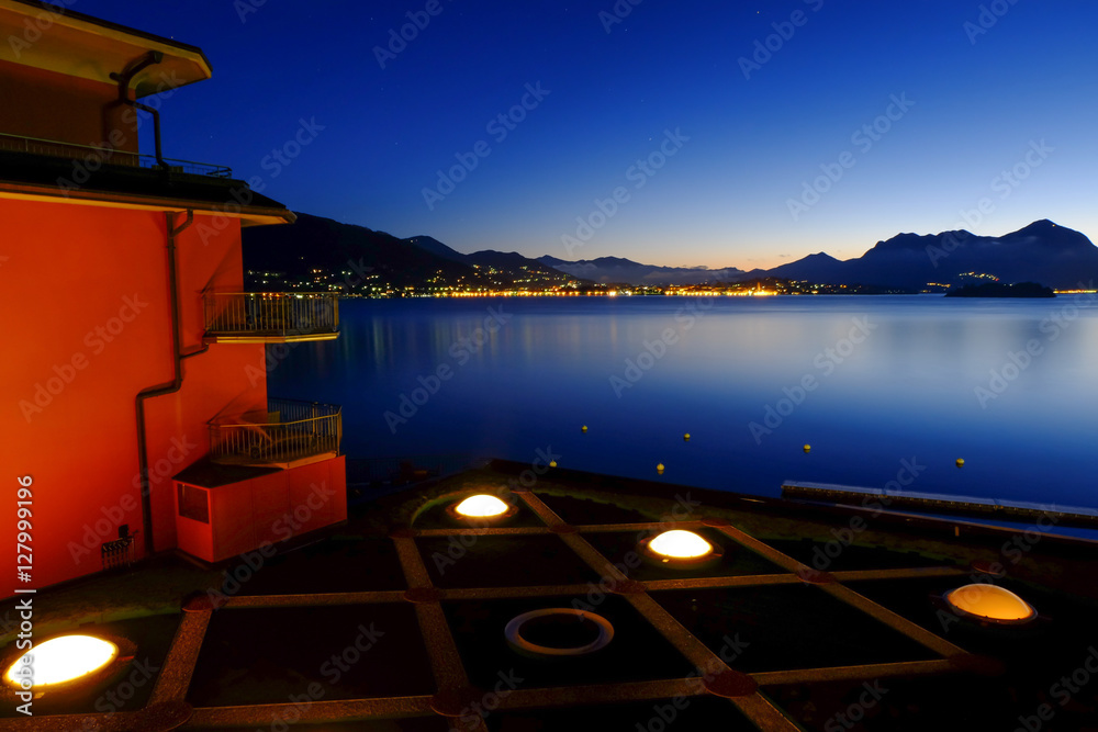 The early morning view of Lake Maggiore and Isola Bella island located near Milan, Italy.