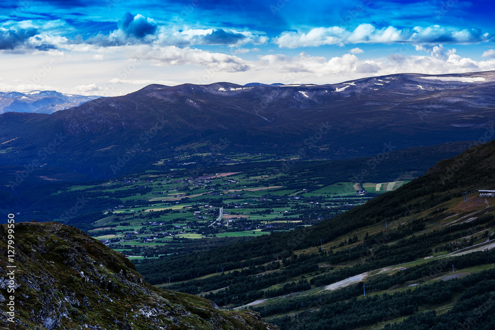 Oppdal mountain valley landscape background
