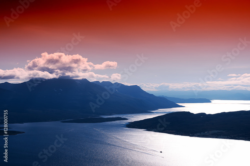 Sunset Norway islands landscape background