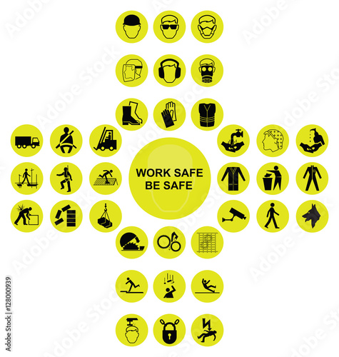 Yellow cruciform health and safety icon collection