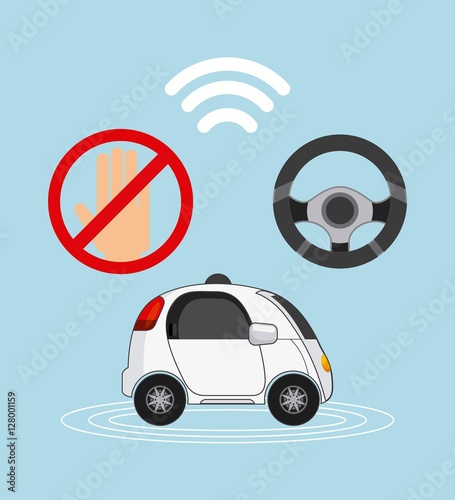 autonomous car vehicle with wireless and steering wheel icons over blue background. ecology,  smart and techonology concept. colorful design.  vector illustration