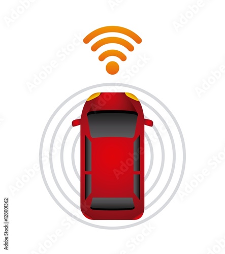autonomous car vehicle with wireless waves over white background. ecology,  smart and techonology concept. vector illustration