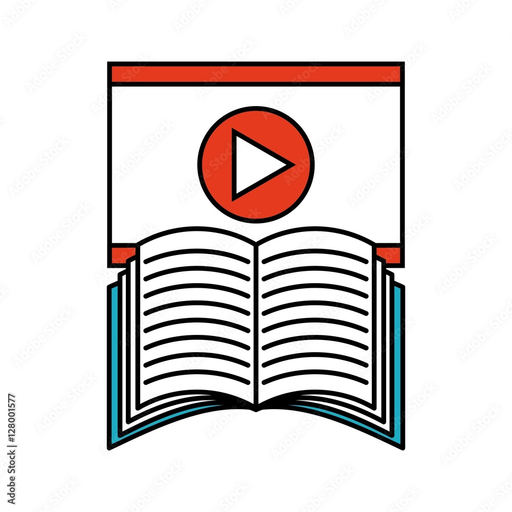 open book and video media player over white background. vector ...
