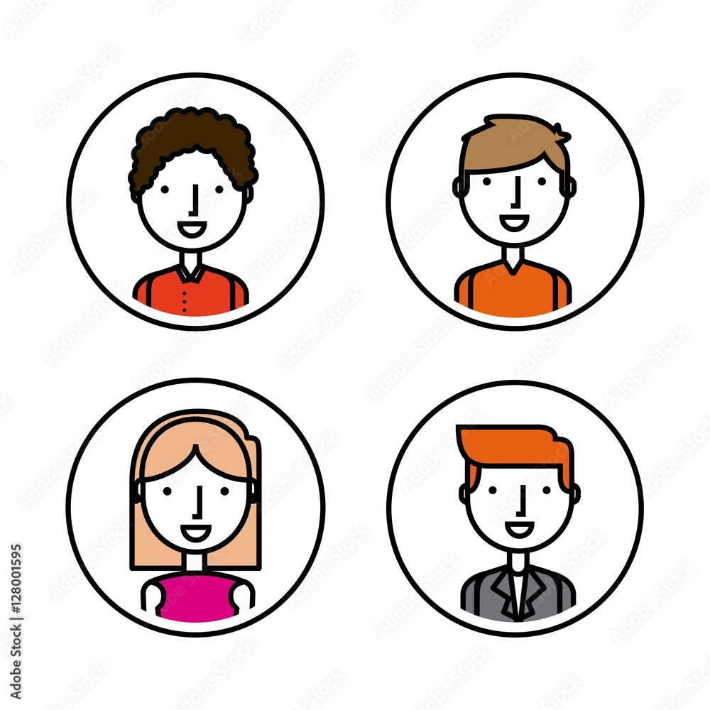icons set of men and women inside circles over white background. colorful design. vector illustration icons set of men and women inside circles over white background. colorful design. vector illustration