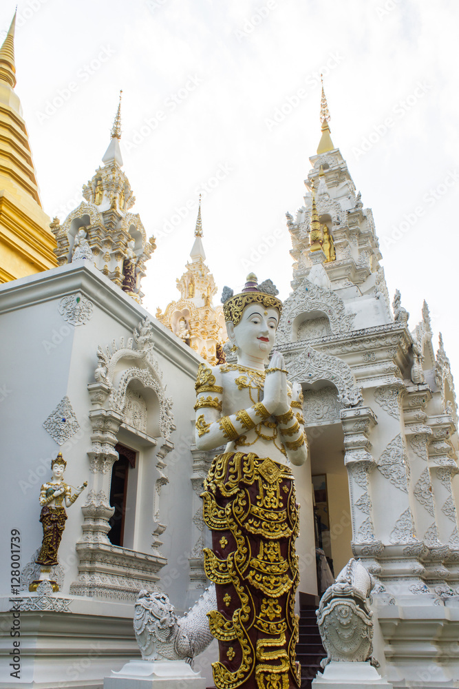Fototapeta premium angel statue with Pagoda in Wat Sri Don Moon , Chiangmai Thailand