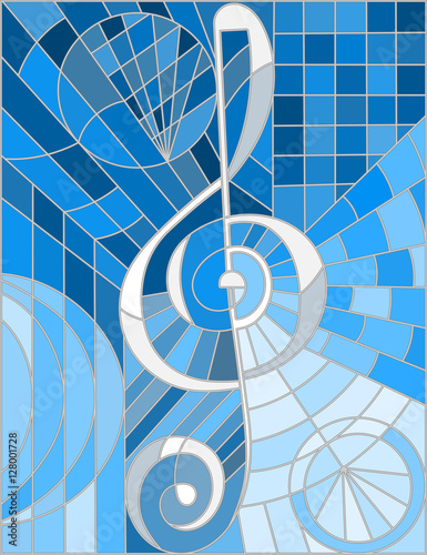Abstract image of a treble clef in stained glass style blue gamma