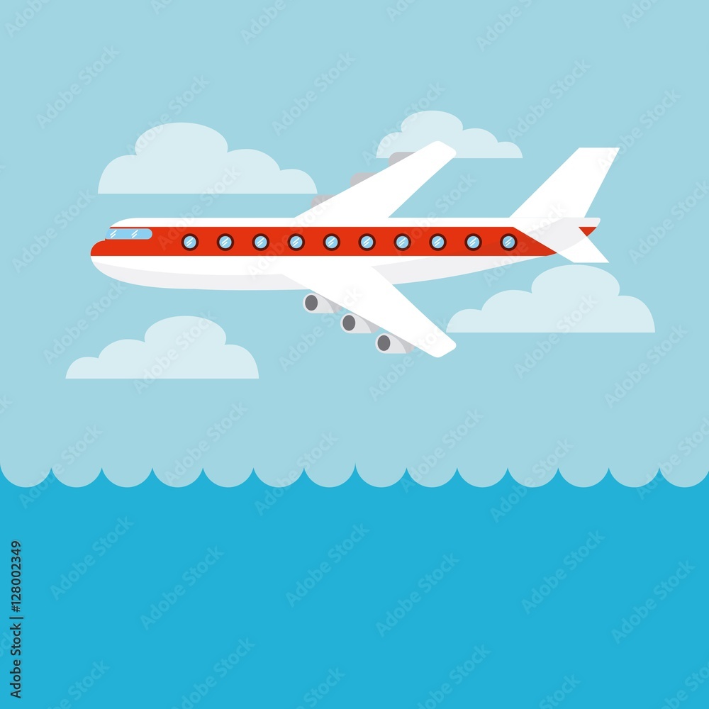 cargo airplane flying over the ocean. export and import concept. colorful design. vector illustration