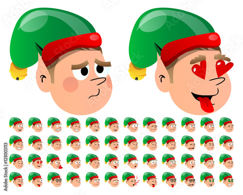 Vector Illustrated Christmas Elf Cartoon Emotion faces