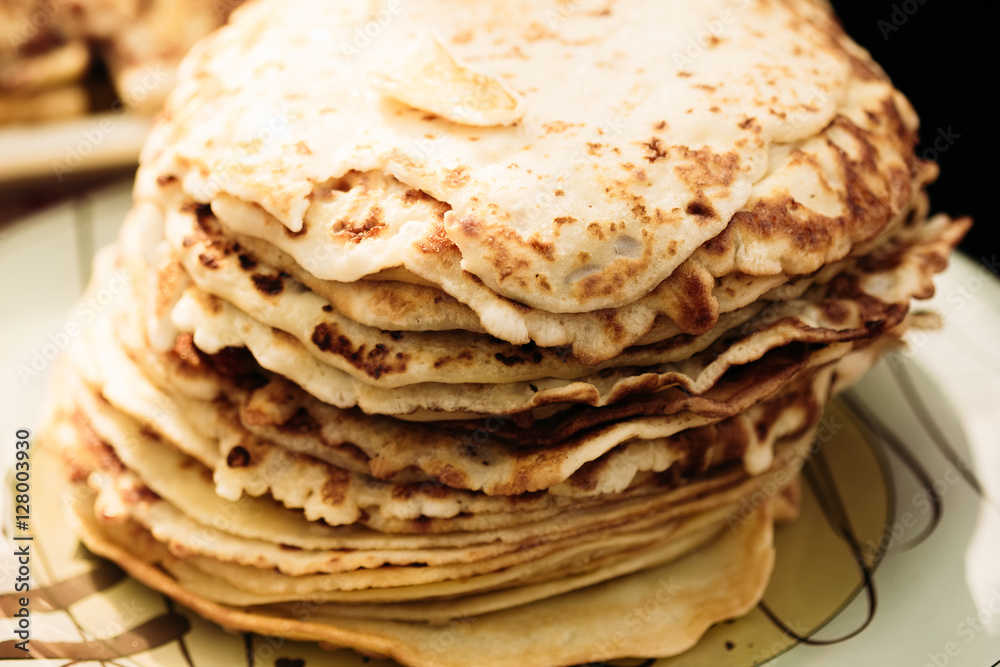 Pancakes stacked. Pancake week