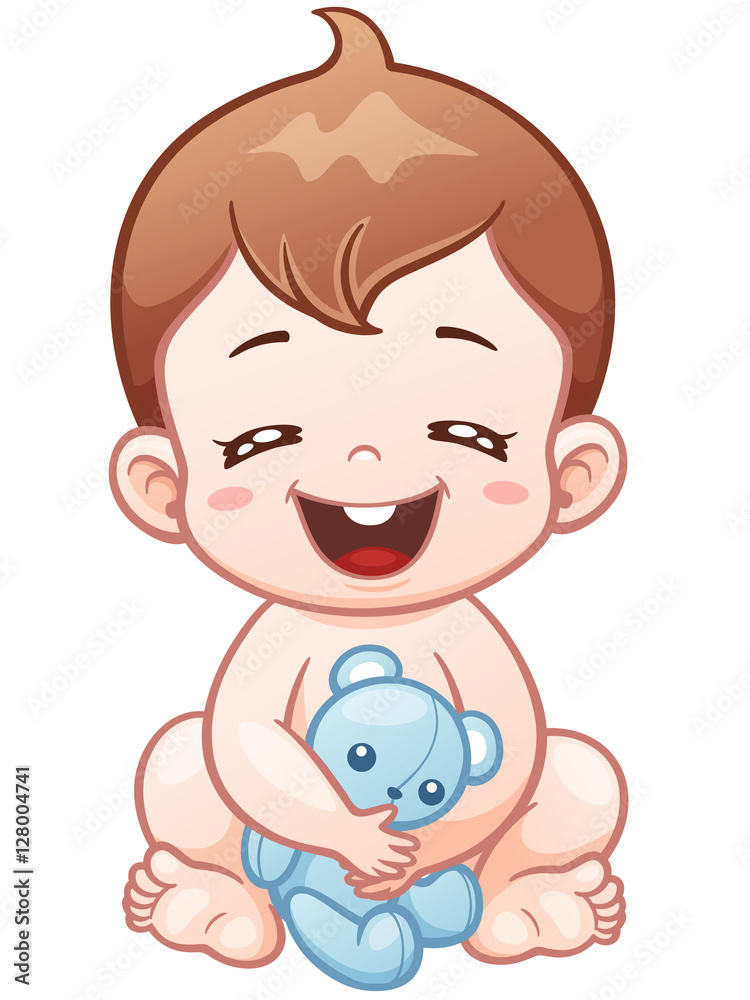 Vector Illustration of Cartoon Cute Baby with Teddy bear