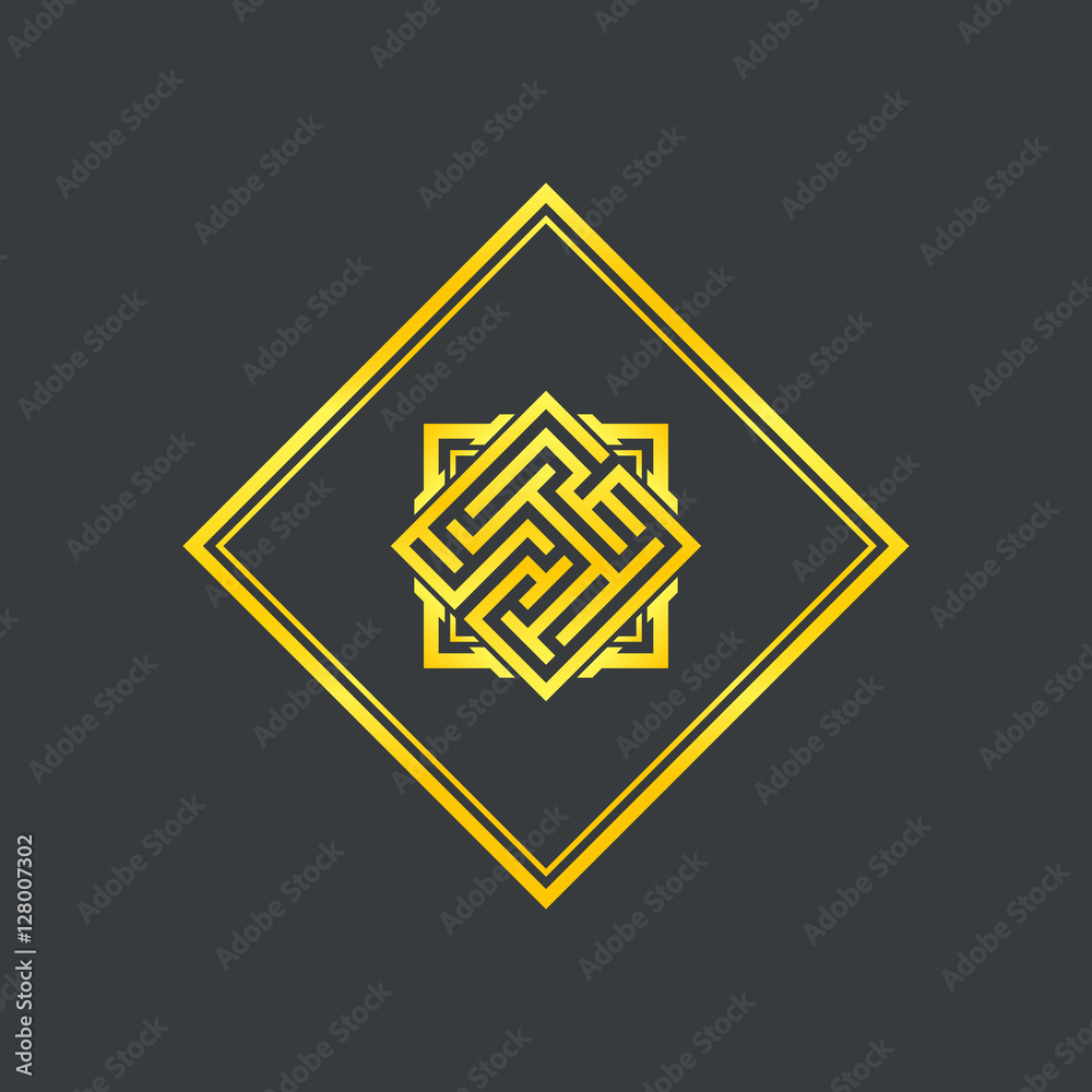 Abstract gold maze, maze emblem, gold pattern Abstract gold maze, maze emblem, gold pattern