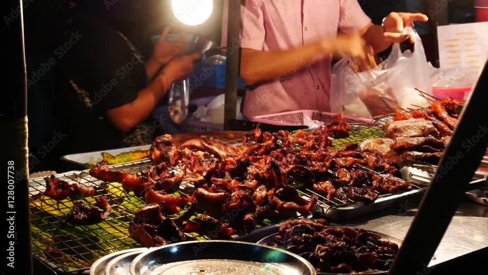 custom made wallpaper toronto digitalThai Street Food sellers on night street Grilled Chicken Or BBQ With Charcoal ,Thailand