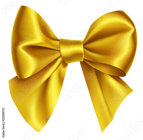 Beautiful decorative golden bow isolated on white. Vector yellow bow