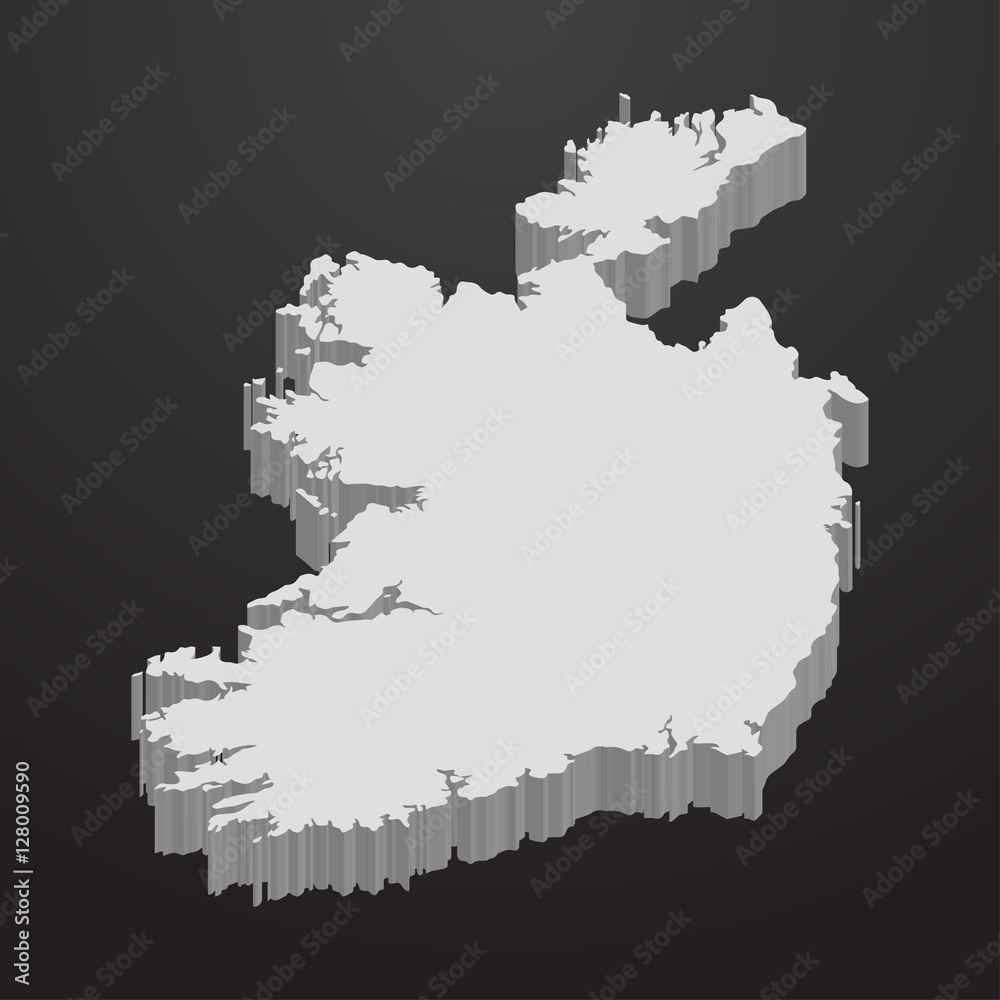 Ireland map in gray on a black background 3d
