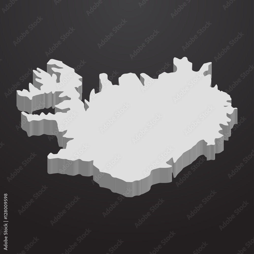 Iceland map in gray on a black background 3d