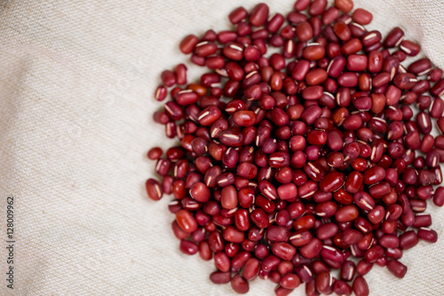 azuki beans , red beans on linen.