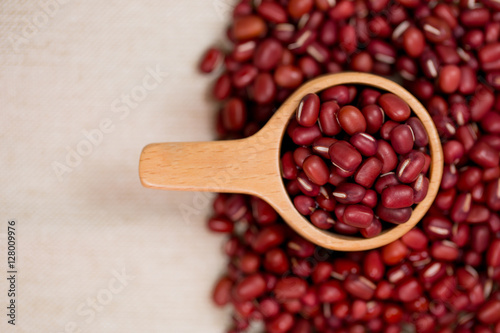 azuki beans , red beans in wooden spoon.