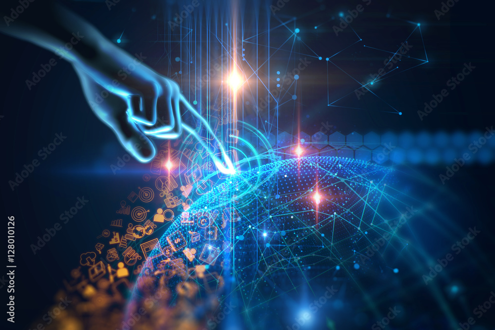 Fotografie virtual human hand 3dillustration on business and learning techn