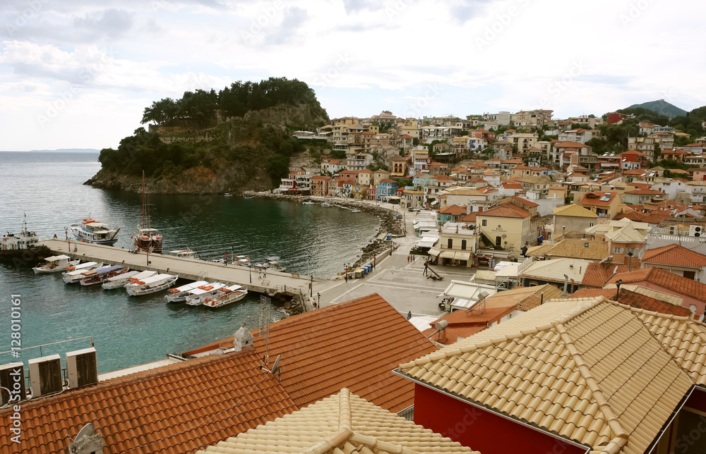 View on the bay in Parga town.